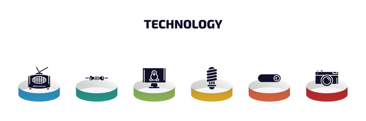 Poster - technology infographic element with filled icons and 6 step or option. technology icons such as radi