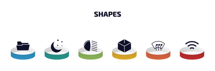 Poster - shapes infographic element with filled icons and 6 step or option. shapes icons such as open folder,
