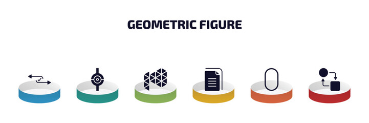 Poster - geometric figure infographic element with filled icons and 6 step or option. geometric figure icons such as flow, joint, polygonal megaphone, copy, oval, transform vector.