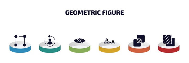Poster - geometric figure infographic element with filled icons and 6 step or option. geometric figure icons such as ungroup, change, preview, polygonal mountains, unite, foreground vector.