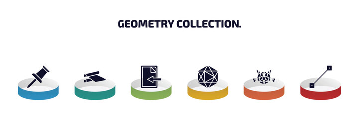 Poster - geometry collection. infographic element with filled icons and 6 step or option. geometry collection. icons such as push pin, off, import, icosahedron, polygonal cat, lengthen vector.
