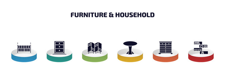 Poster - furniture & household infographic element with filled icons and 6 step or option. furniture & househ