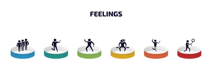 Poster - feelings infographic element with filled icons and 6 step or option. feelings icons such as content human, crappy human, positive human, heartbroken silly sorry vector.