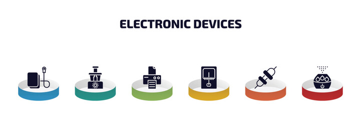 Poster - electronic devices infographic element with filled icons and 6 step or option. electronic devices icons such as electric blanket, food processor, print, mourap, connector, humidifier vector.