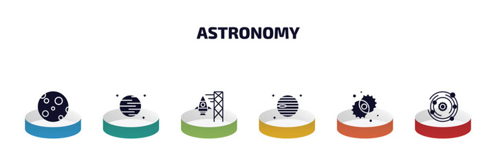 Poster - astronomy infographic element with filled icons and 6 step or option. astronomy icons such as big mo