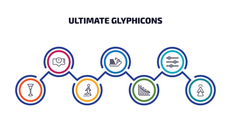 Poster - ultimate glyphicons infographic element with outline icons and 7 step or option. ultimate glyphicons icons such as error message, cargo boat, tings bars, cocktail glass, man walking to right,