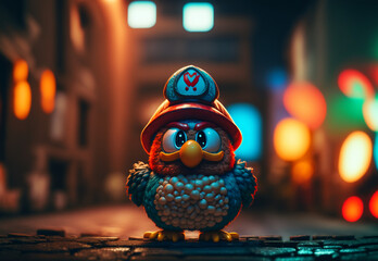 Wall Mural - A Owl dressed as mario,illustration,created with Generative AI Technology