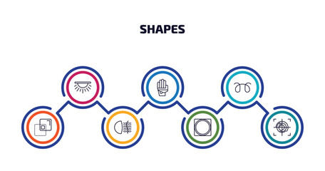 Poster - shapes infographic element with outline icons and 7 step or option. shapes icons such as dome light, gauntlet, glowplug, minus front, fog light, vignette, focus button vector.