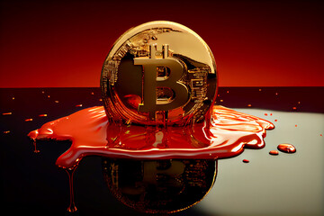 Wall Mural - Generative AI render of a bleeding bitcoin