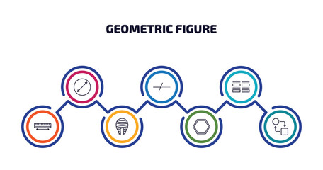 Poster - geometric figure infographic element with outline icons and 7 step or option. geometric figure icons such as diameter, trim, array, measure, fillet, octagon, transform vector.