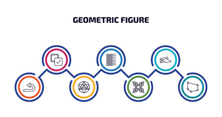 Poster - geometric figure infographic element with outline icons and 7 step or option. geometric figure icons such as select all, left alignment, off, undo, metatron cube, polygonal windmill, polygon vector.