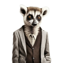 Portrait Of A Lemur Dressed In A Formal Business Suit On White Background, Transparent Png, Generative Ai