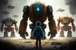 © ArtiStock - child with group of large robots boy colorful created with Generative AI technology