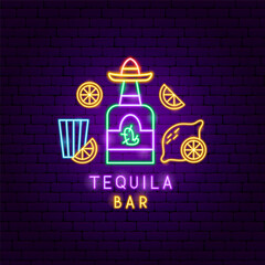 Wall Mural - Tequila Bar Neon Label. Vector Illustration of Hispanic Religion Holiday Glowing Led Electric Light.