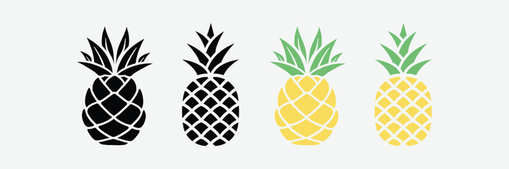 Wall Mural - Pineapple Tropical Fruit Vector Illustration. Pineapple with leaf icon. Symbol of food, sweet, exotic and summer, vitamin, healthy. Modern vector icon design illustration