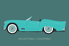 Blue Classic Car, Side View Of Car, Automobile, Motor Vehicle