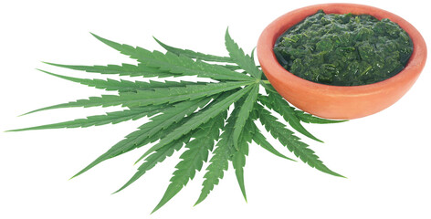 Poster - Green and mashed leaves of medicinal cannabis