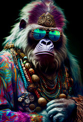 Wall Mural - Generative AI abstract render of a hippie gorilla