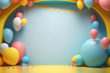 Sticker - Colorful birthday background with balloons and place for text. Illustration AI Generative