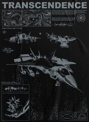 Wall Mural - retro poster with a flying fighter jet. abstract print with paper texture for streetwear, for jacket
