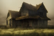 Abandoned house in countryside. Desolate residential building in nature. Generative AI.