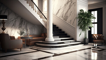 Wall Mural - Modern interior, marble stairs, staircase