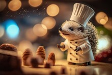 32k Super-Resolution Bokeh: A Chef Hedgehog in ProPhoto RGB Cooking in a French Kitchen with VR, Tilt Blur & Halfrear Backlight, generative AI