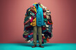 man with a pile of clothes, concept of shopoholic, created with Generative AI technology