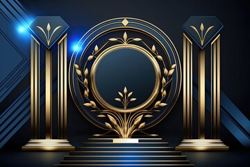 Wall Mural - graphics of a royal award ceremony set against a deep blue background. sparkling lines glamorous, up