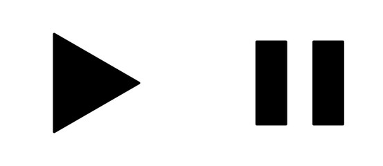 Poster - Play Stop or Start Pause Icon Set of Black and White Round Button Symbols. Vector Image.