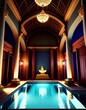 a luxury pool in a traditionally furnished mansion
