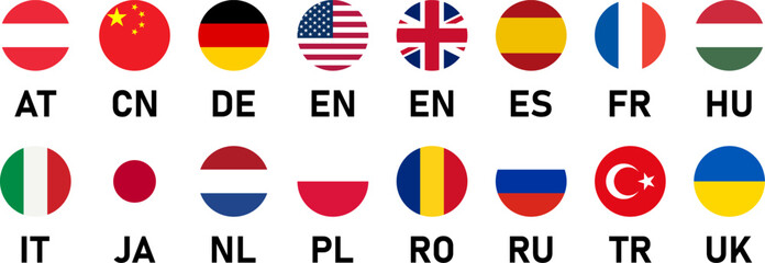 round flag icon set of austria bulgaria germany uk usa france hungary italy japan netherlands poland