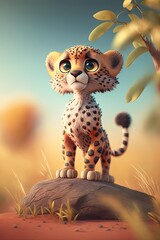 Wall Mural - Cute Cartoon Cheetah (Created with Generative AI)