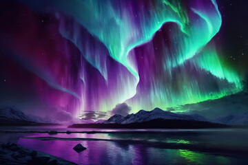 multicolored northern lights. aurora borealis. ai generative illustration