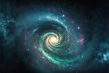 Fototapeta  - Green nebula with stars. Fantasy galaxy generative AI background