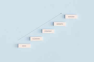 Business concept growth success process. Step by step. Top view with copy space. Flat lay.