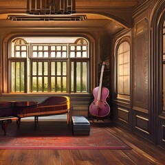 Canvas Print - 15. A music room with an instrument and a comfortable place to practice.2, Generative AI