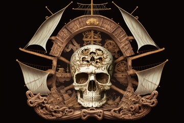 Canvas Print - depiction of the inside of a classic pirate ship. Generative AI