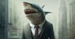 Portrait of a Shark dressed in a formal business suit, generative ai	
