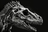 Fototapeta  - The dinosaur's skeleton, which serves as its head, can examine its pointy teeth. Filmed at Jurassic Park. Dinosaurs that ate meat. That old skeleton was just found. The Earliest Period in Human Histor