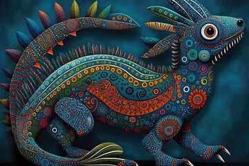 Wall Mural - Colofull alebrijes, mexican imaginary animals illustration