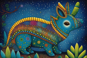  brightly colored Mexican folk art style animal paintings of fantastical creatures