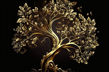 Poster - illustration of a fantastical golden tree. a stunning abstract backdrop. generative ai