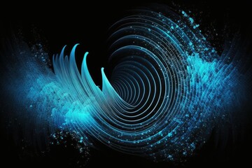 Wall Mural - Sound waves abstracted as bright blue circles on a black background. Generative AI
