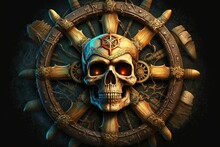 Skulls Adorn A Pirate Wheel. Generative AI