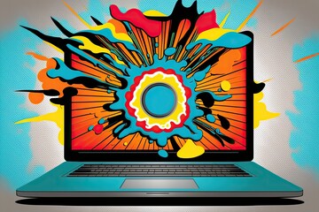 Poster - digital pop art ad for a laptop. generative ai