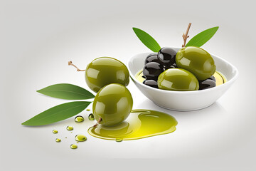 Wall Mural - Green olives and olive oil for dipping. Generative AI