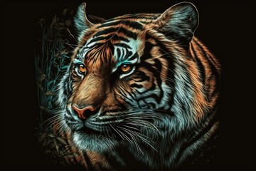 Poster - The stunning Panthera tigris sumatrae, also known as the Sumatran tiger, and his portrait. Generative AI