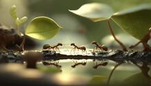 Cartoon Ants Colony Working Together