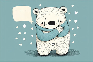 Poster - Illustration of a cuddly bear bearing a heartfelt message of love. Generative AI